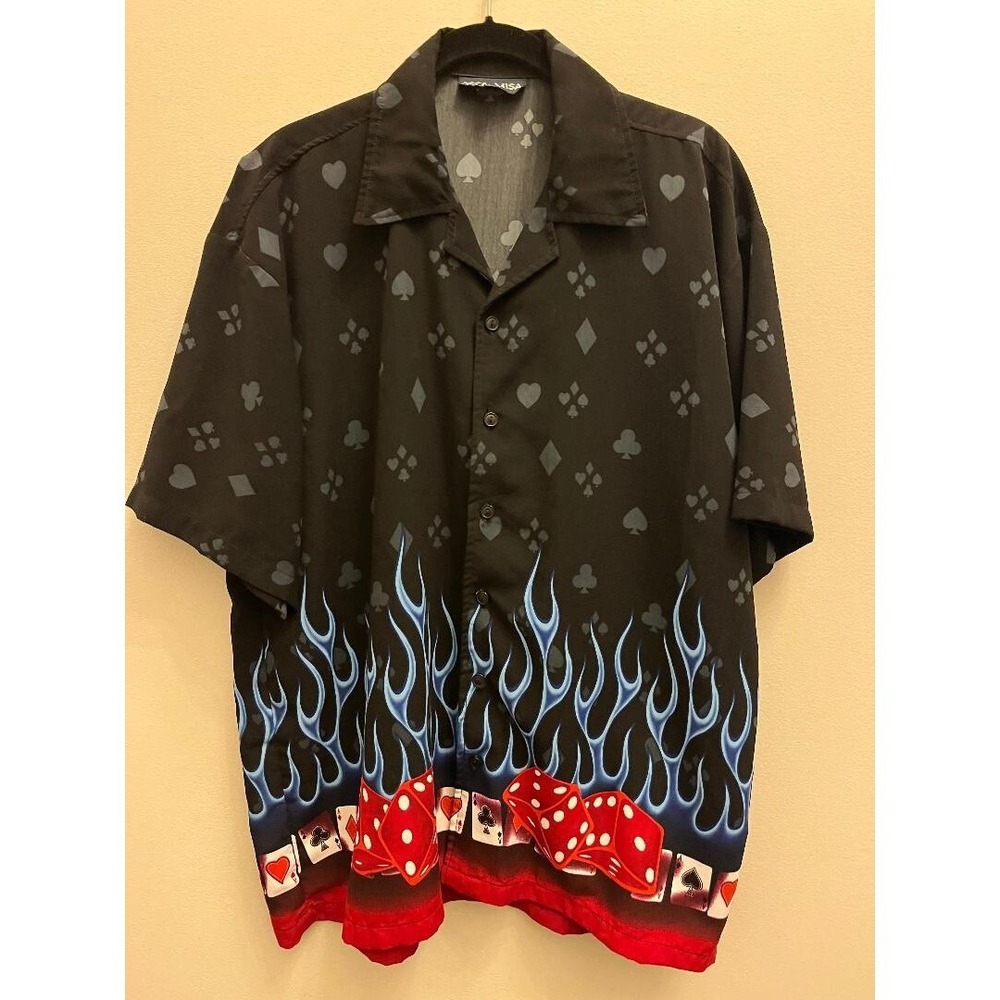 Oscar Misa Mens Short Sleeve Button‎ Down Casino Gamble Cruise Shirt